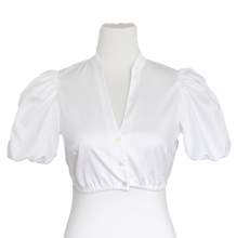 Laden Sie das Bild in den Galerie-Viewer, Dirndlbluse mit Puffärmeln und V Ausschnitt