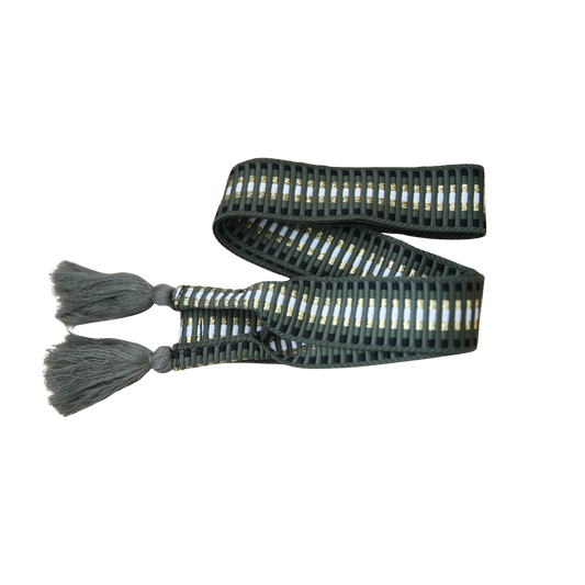 LACE BELT GRÜN GOLD CREME WEBGÜRTEL