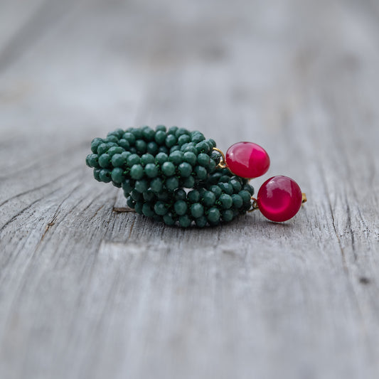 Tropfenohrringe Leni Grün - mit pinkem Cabochon