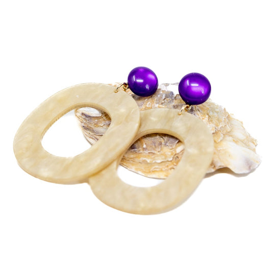 Statement-Ohrringe „Lila Cabochon“ – Hornoptik und Farbe
