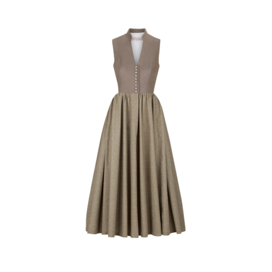 Dirndl Leinen Hochgeschlossen Taupe frontansicht 