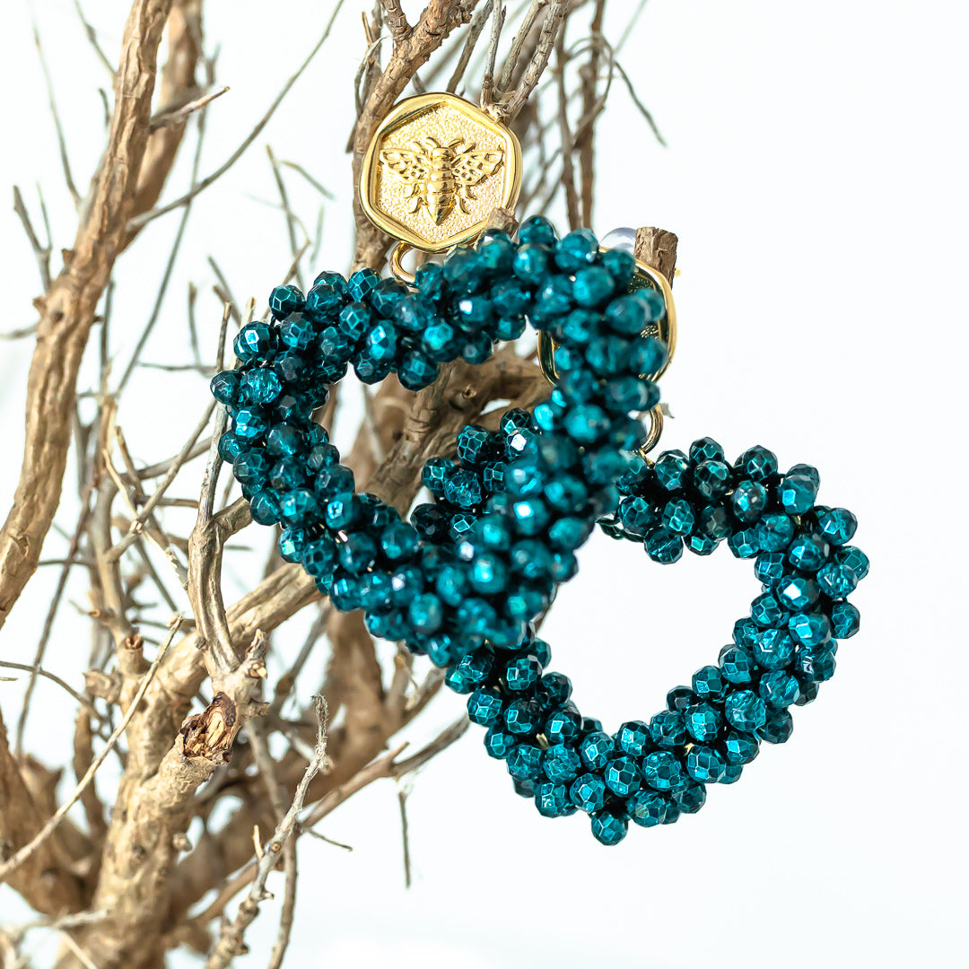 Petrol/Grüne Herz Ohrringe