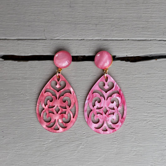 Annabelle - Ornament Ohrringe in zartem Pink mit verschiedenen Cabochons