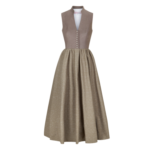 Dirndl Leinen Hochgeschlossen Taupe frontansicht 