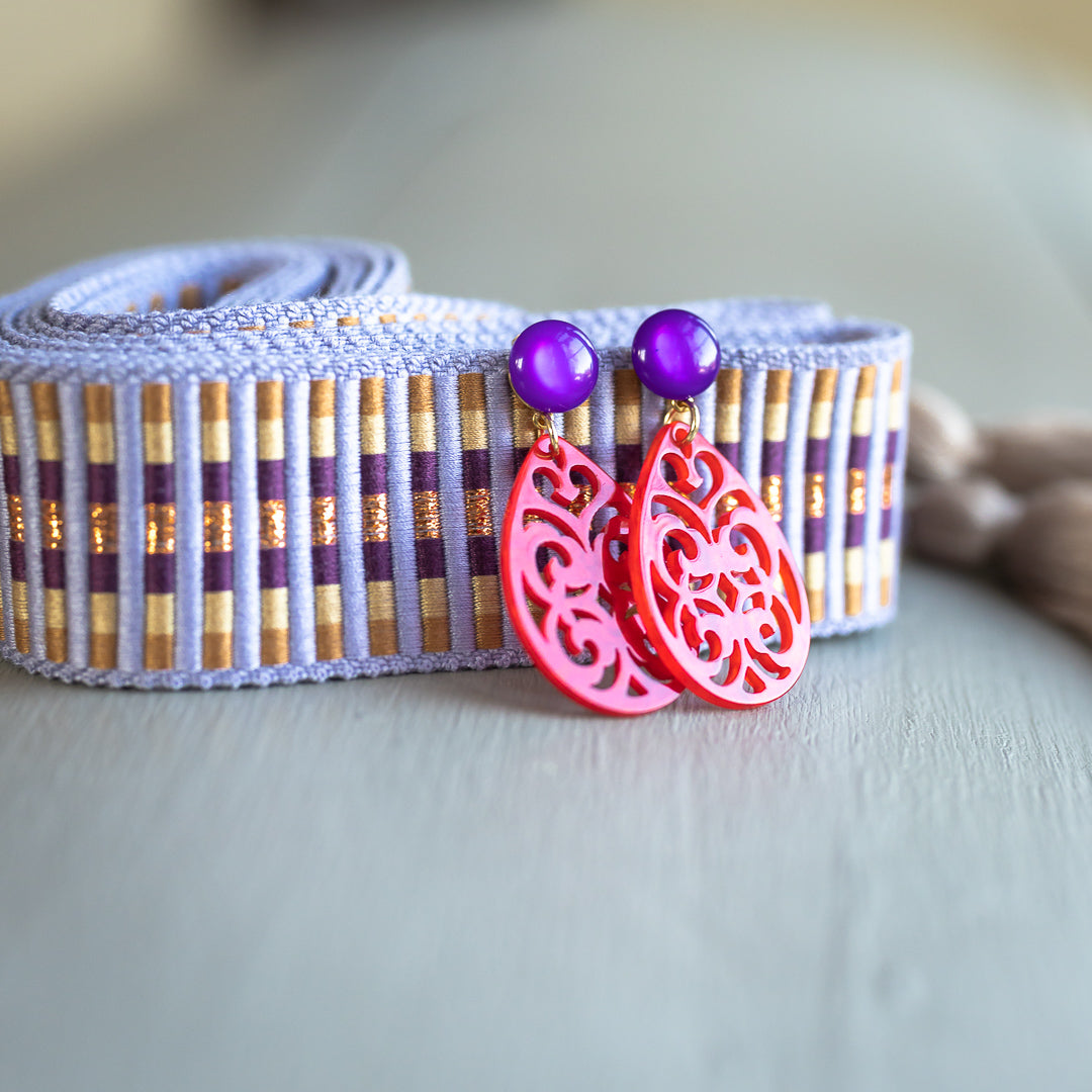 Ornament Ohrringe Rot Lila