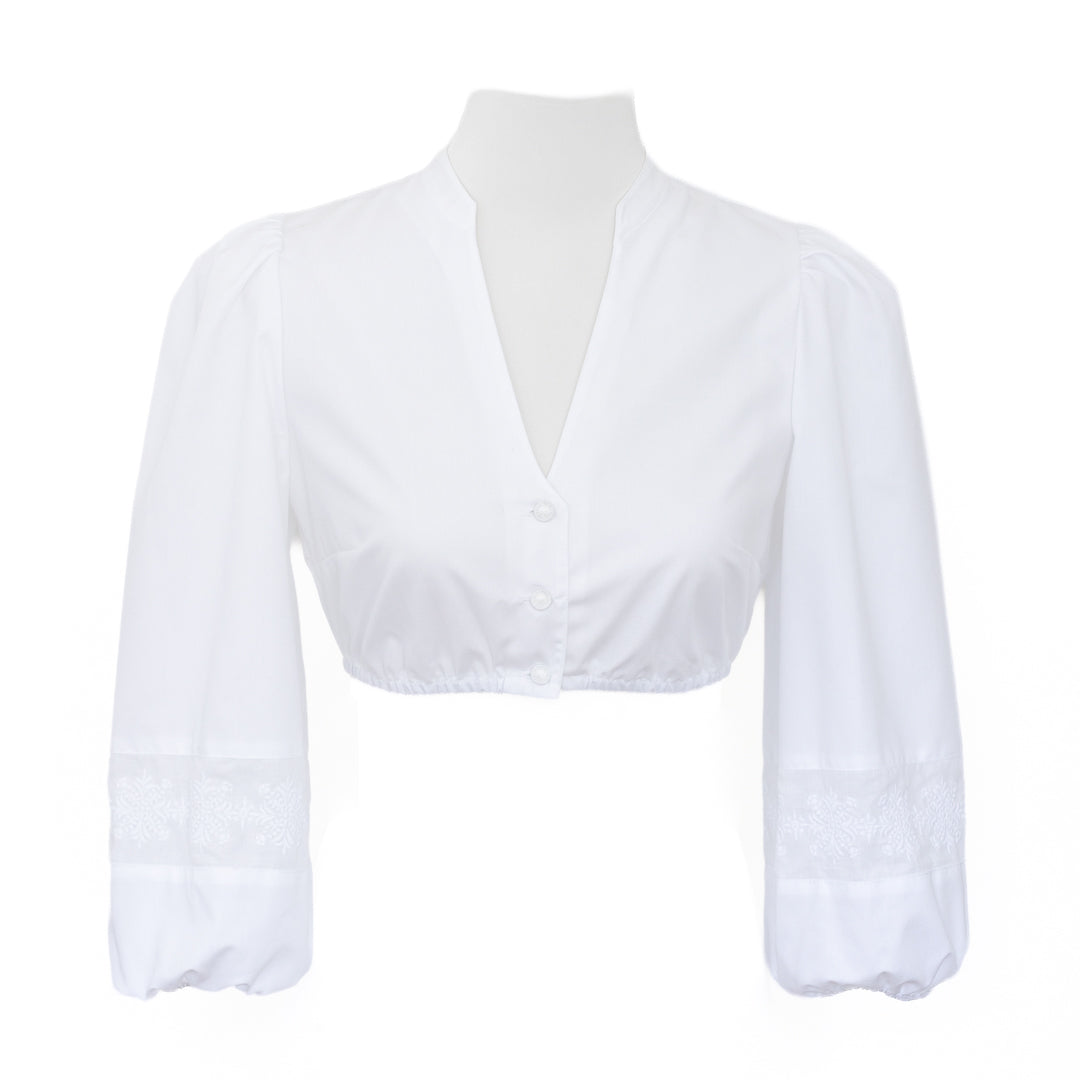 Dirndlbluse V Ausschnitt, 3/4 Arm Waldorff Griechische Spitze