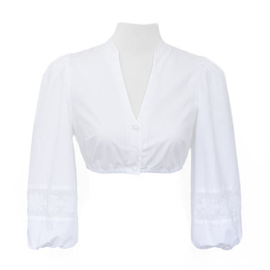 Dirndlbluse V Ausschnitt, 3/4 Arm Waldorff Griechische Spitze