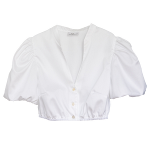 Dirndlbluse Leni mit V-Ausschnitt und eleganten Puffärmeln - Waldorff
