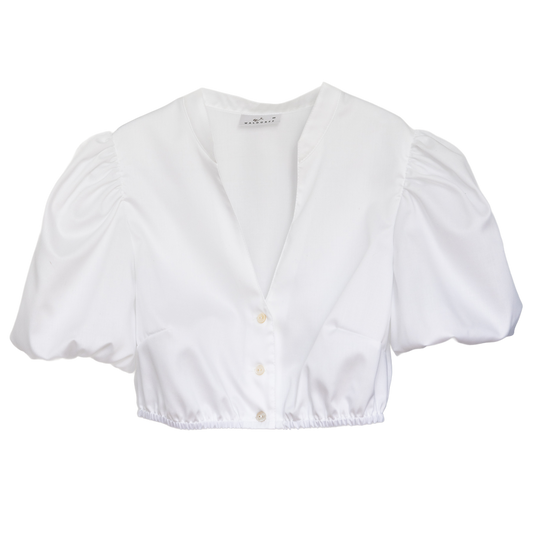 Dirndlbluse Leni mit leichtem Puffarm, kleinem Stehkragen und V-Ausschnitt (Kopie)