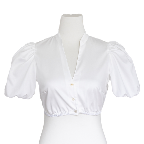 Dirndlbluse mit Puffärmeln und V Ausschnitt