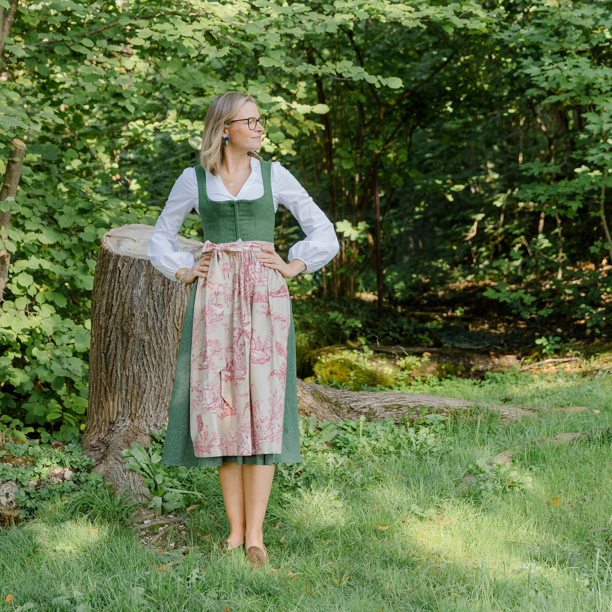 Midi Dirndl Loden in Tanne