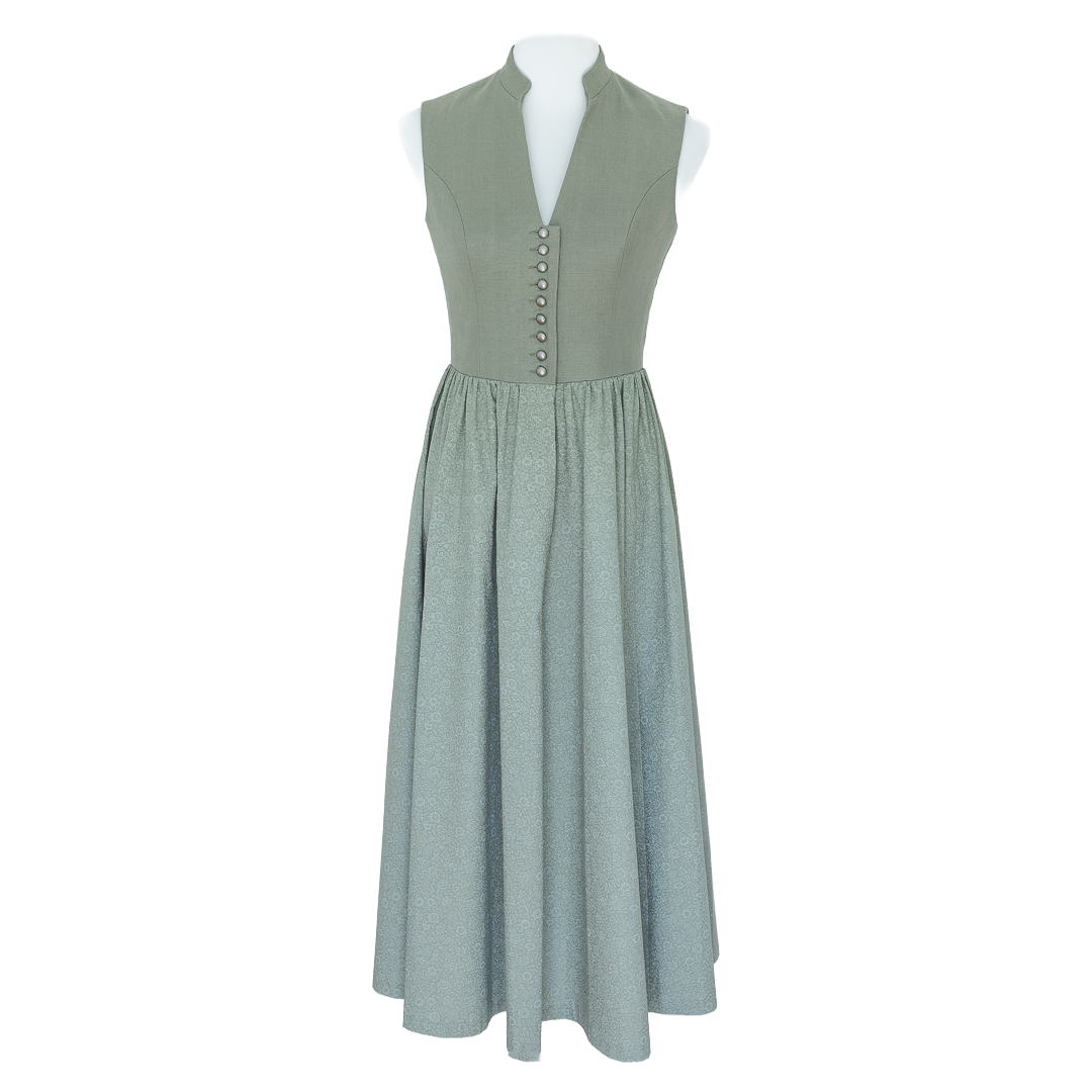 Dirndl Sophie -Leinenmieder Farbe Salbei Frontansicht