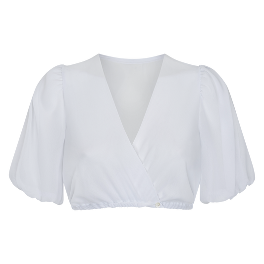 Dirndlbluse Lejla - Wickelbluse aus Chiffon mit kleinen Rüschen am Ärmelsaum