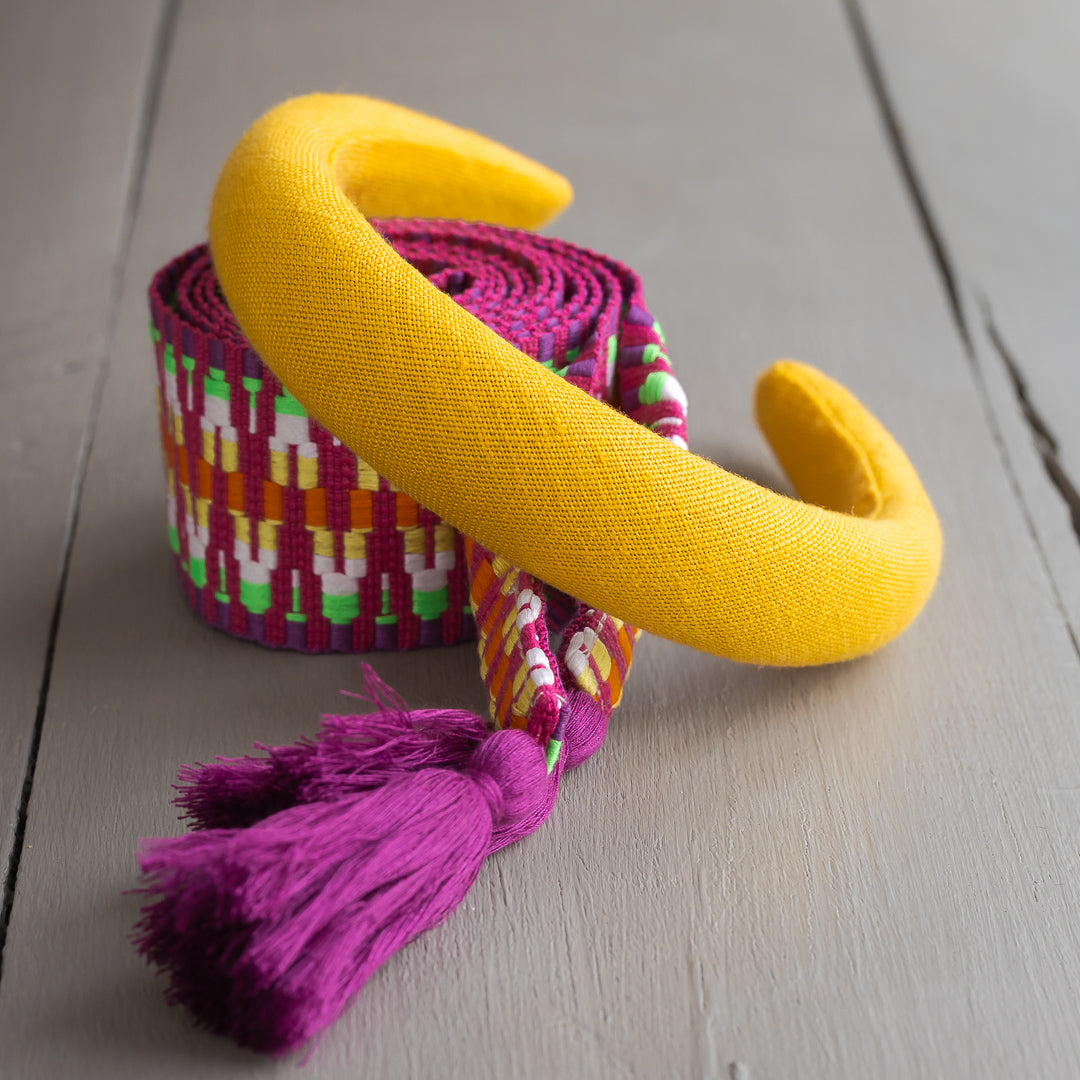 Haarreif Josefine Leinen Gelb schmal