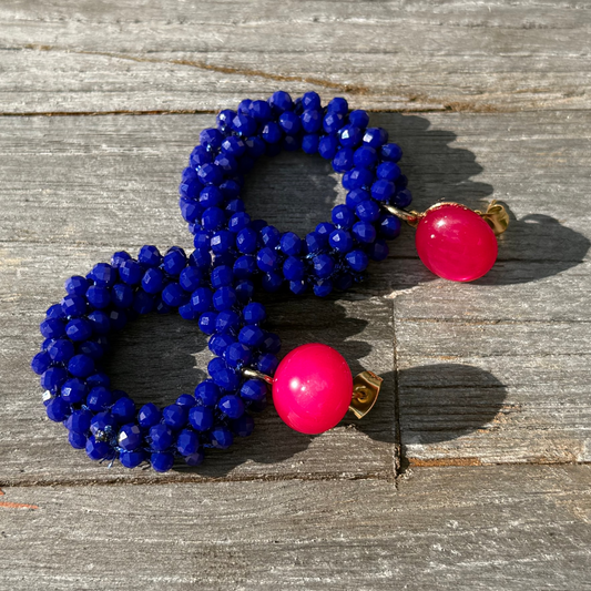 Tropfenohrringe Leni Blau - mit pinkem Cabochon