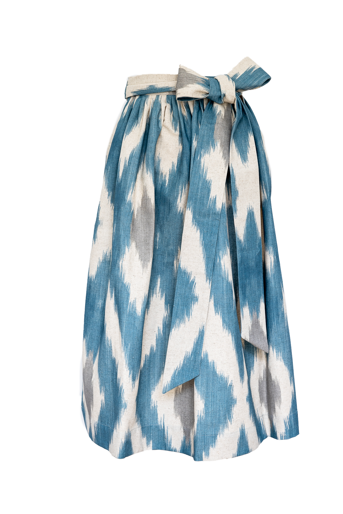 Ikat Dirndlschürze Natur - Blau Grau