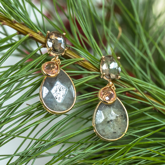 Kristallglas Statement Ohrringe Grey