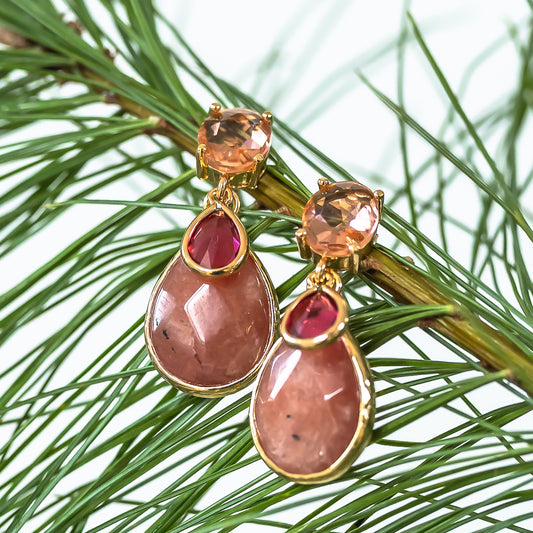 Kristallglas Statement Ohrringe Rose/Pink