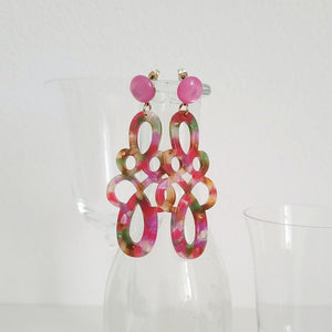 Louisa - Ornament-Ohrringe in Pink-Green und Azalea Pink