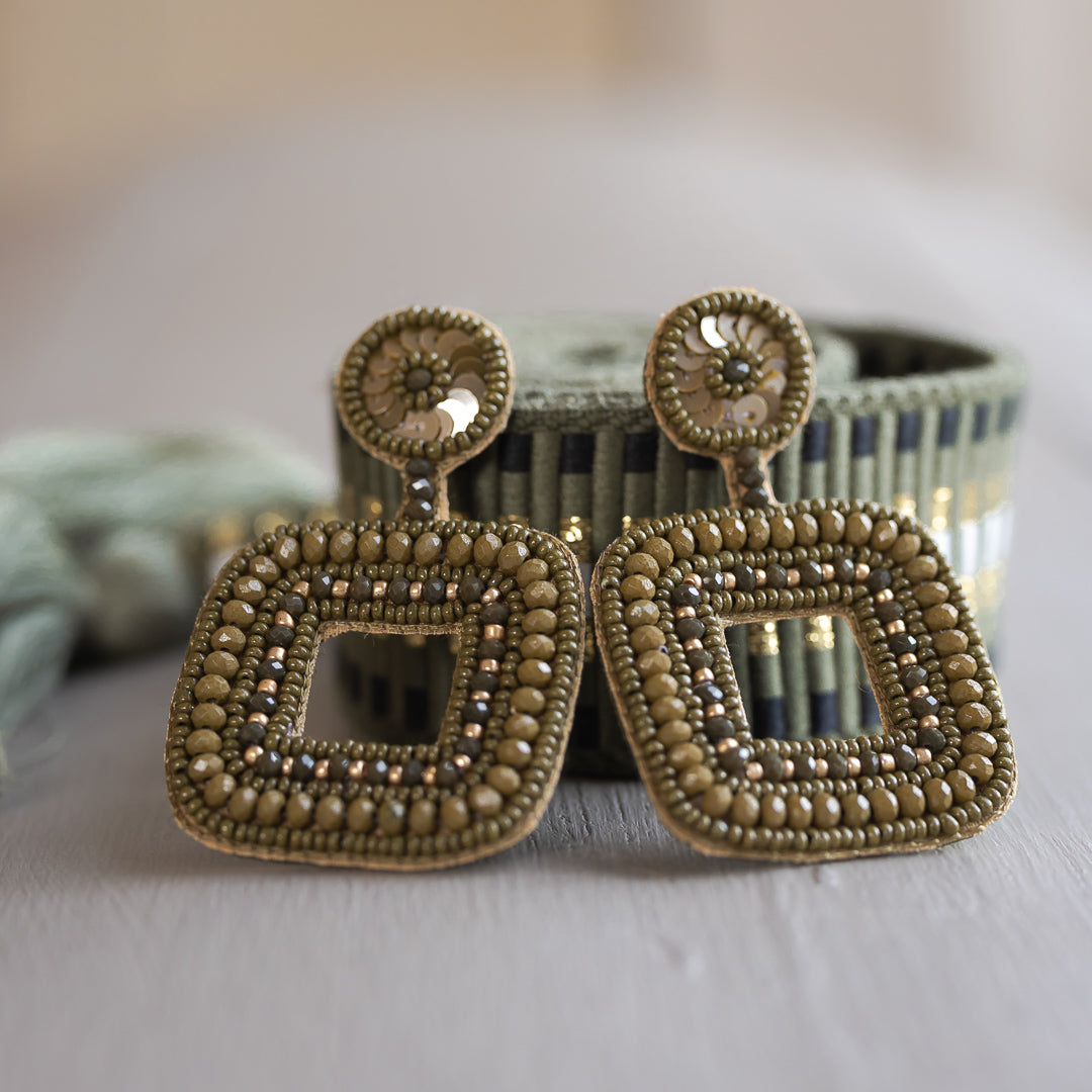 Statement Ohrringe - Olive Green