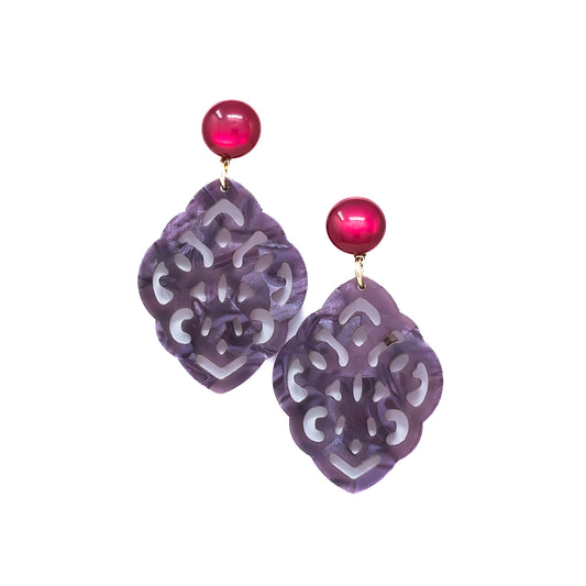 Josefine Ornament-Ohrringe in Purple und Cabochon