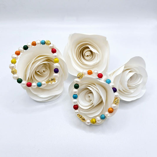 Perlenarmband Elke mit goldenem Elefanten und Elementen