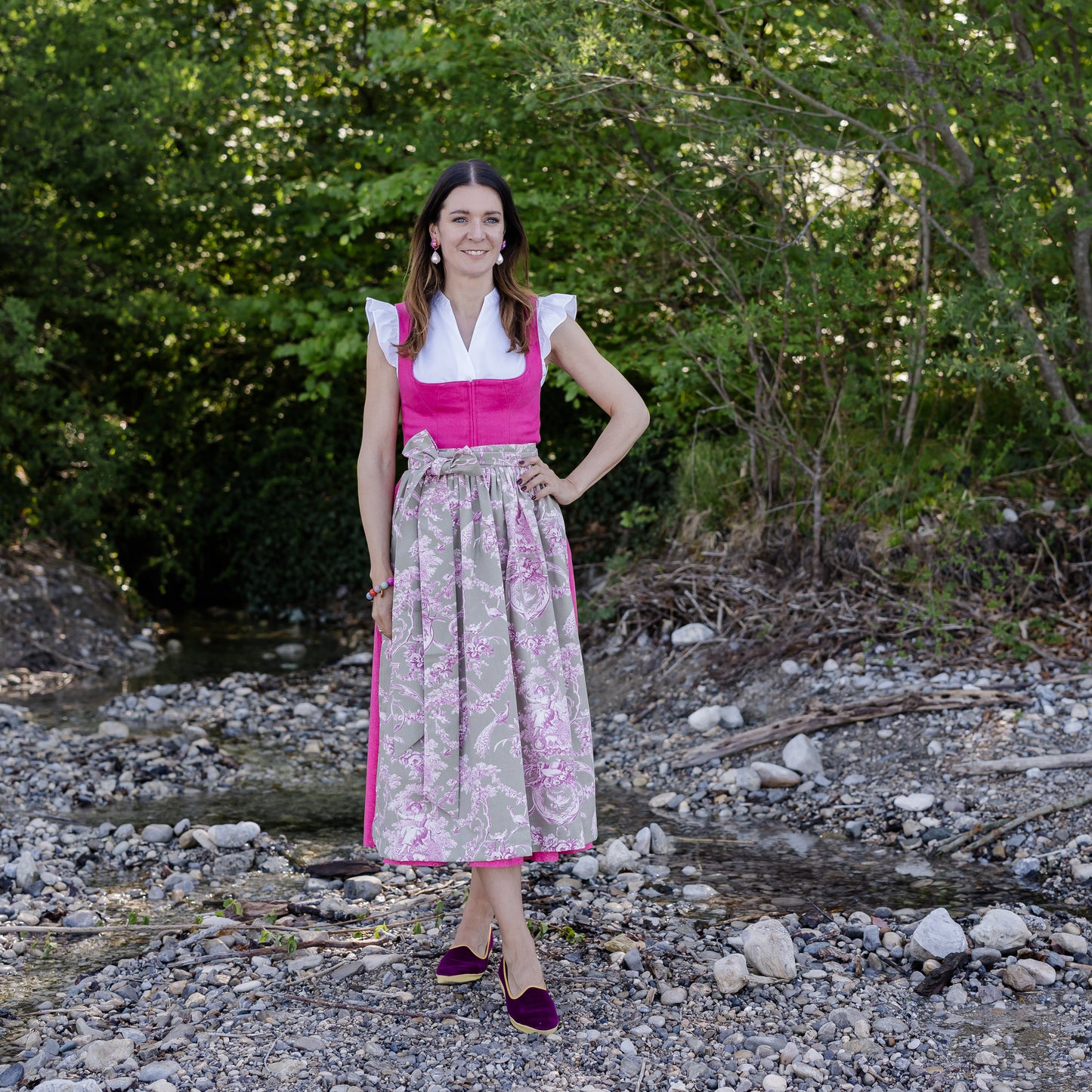 Baumwoll-Dirndlschürze Helene in Fuchsia