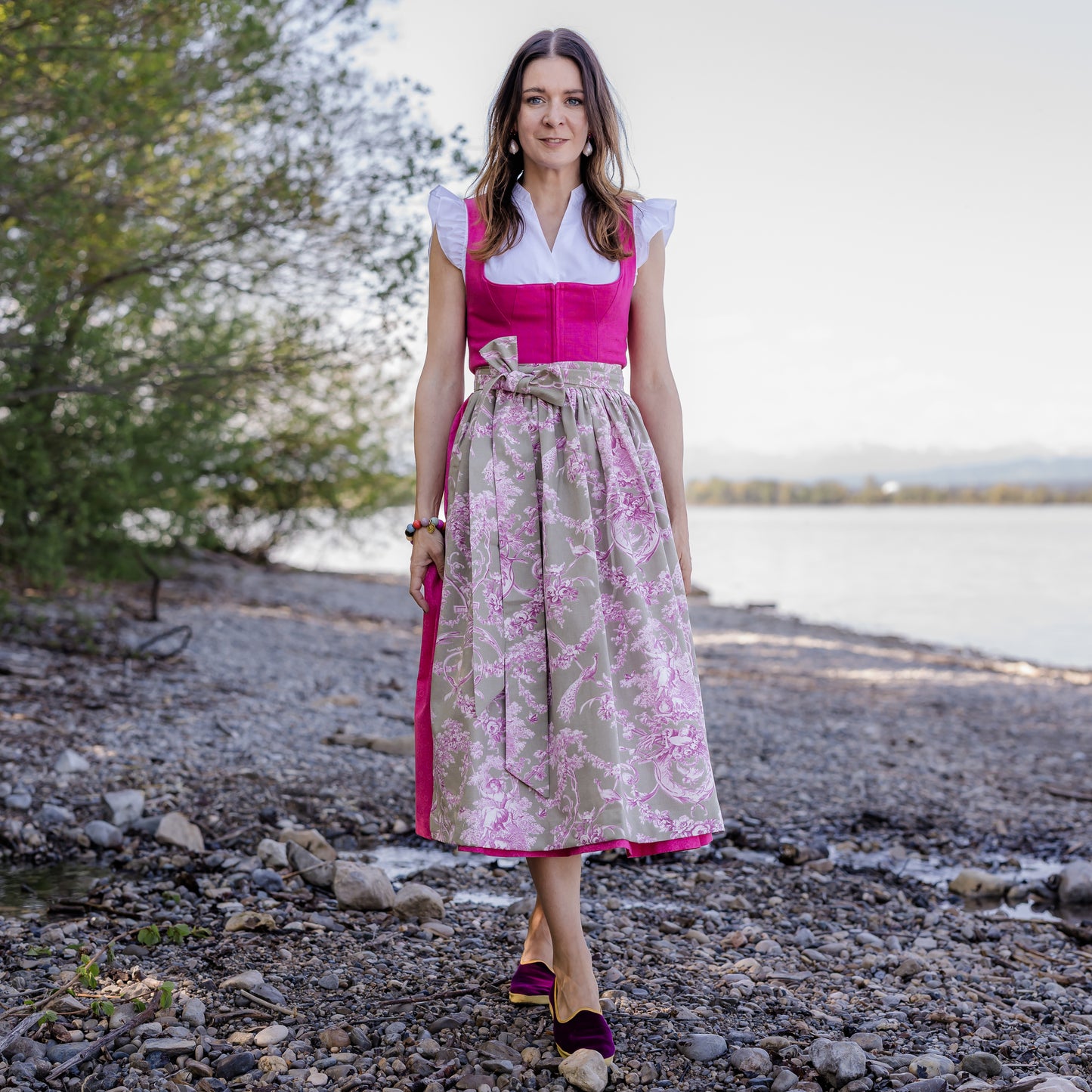 Baumwoll-Dirndlschürze Helene in Fuchsia