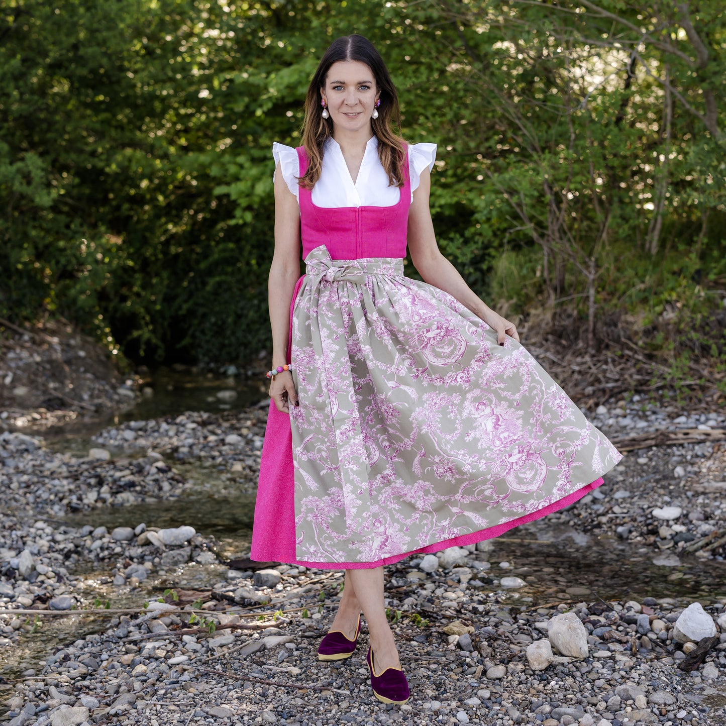 Baumwoll-Dirndlschürze Helene in Fuchsia