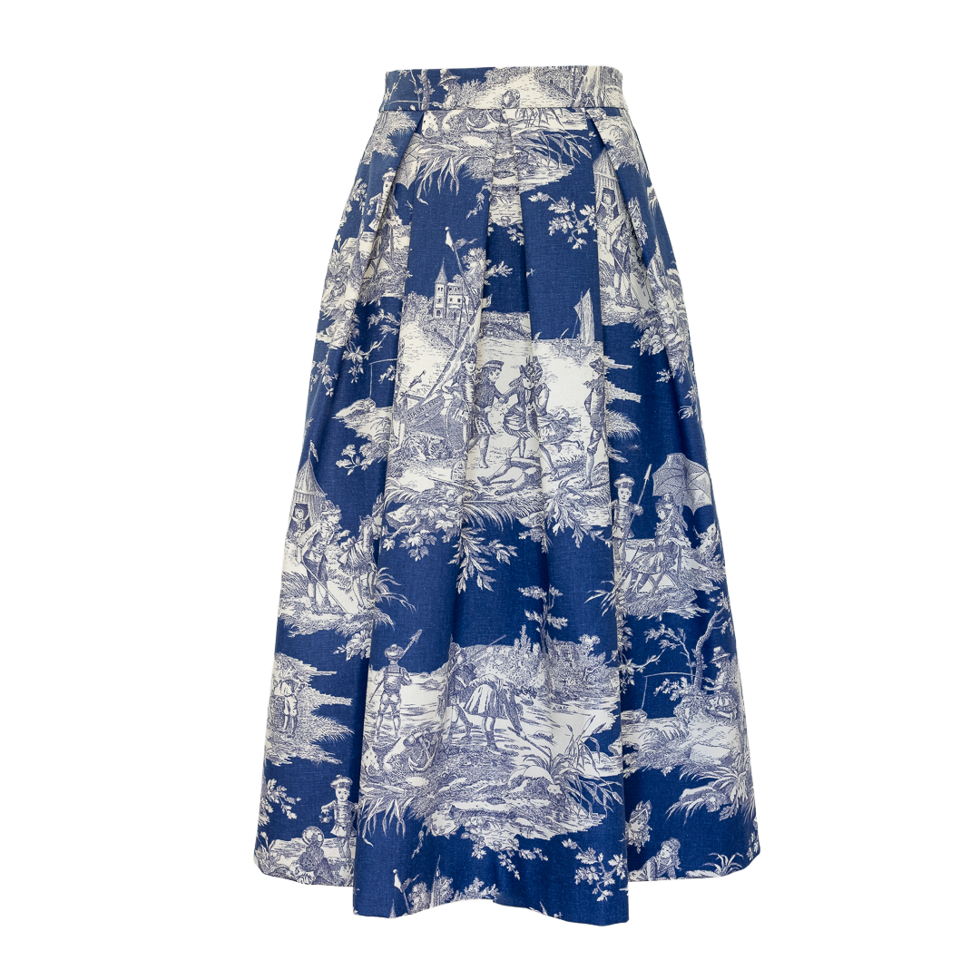 Rock Theresia in Toile de Jouy Blau mit klassischem Landschaftsmotiv, Frontalansicht