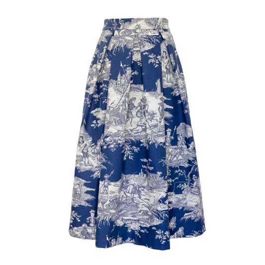 Rock Theresia in Toile de Jouy Blau mit klassischem Landschaftsmotiv, Frontalansicht