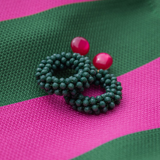 Tropfenohrringe Leni Grün - mit pinkem Cabochon