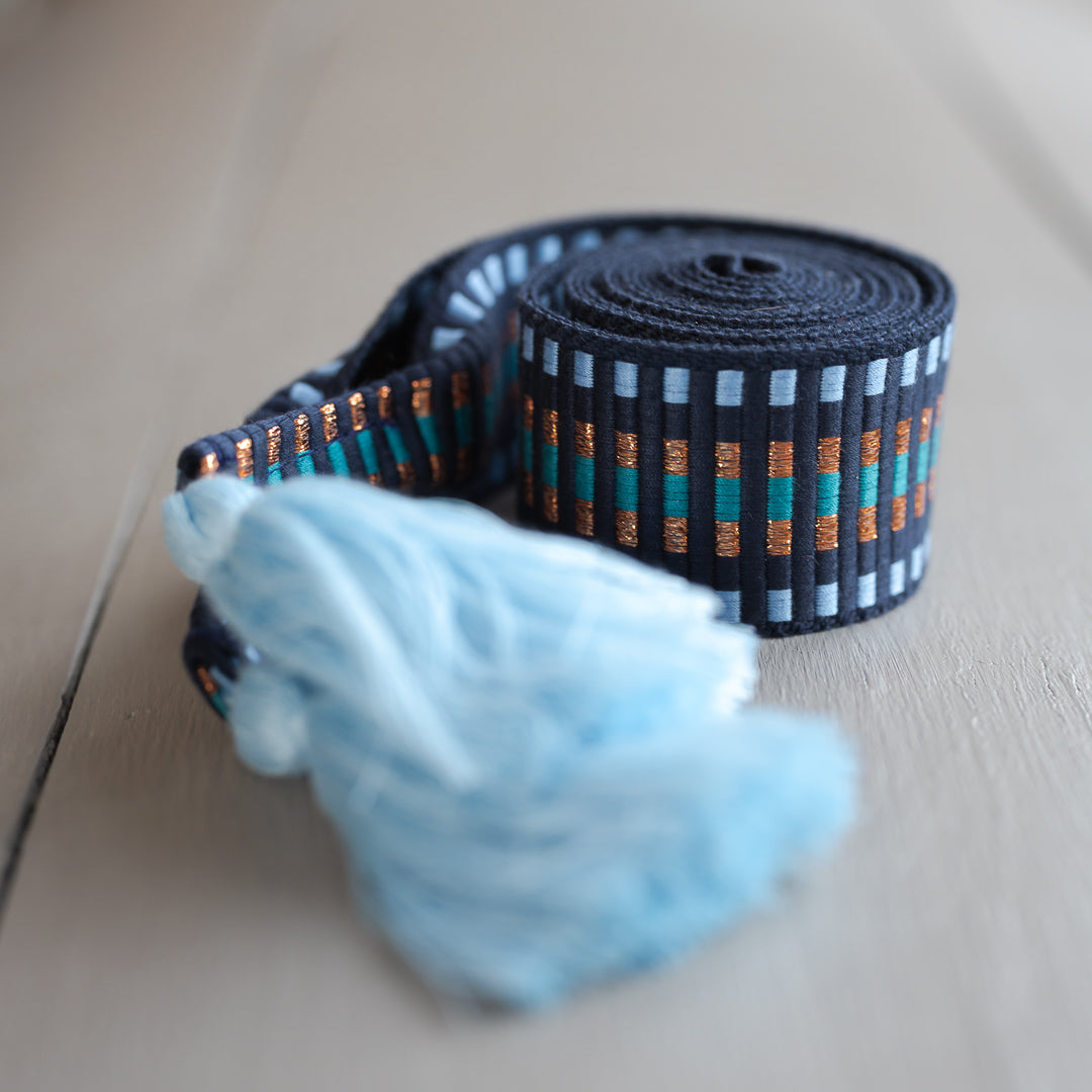 WEBGÜRTEL LACE BELT BLAU, BRONZE HELLBLAU