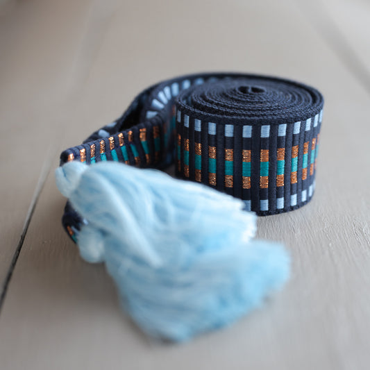 WEBGÜRTEL LACE BELT BLAU, BRONZE HELLBLAU